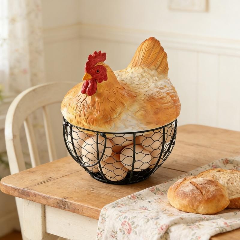 Handmade Eggs Storage Container for Kitchen Countertop Chicken Eggs Basket with Lid For Organizing Items