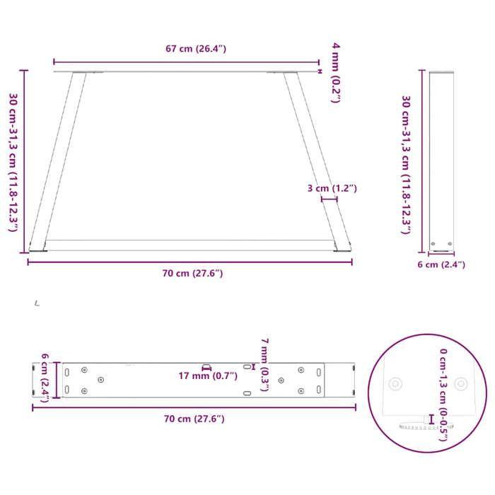 VidaXL Pieds de table basse en forme de V, 2 pièces, acier naturel, 70 x (30-31,3) cm 4012539