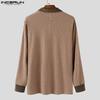 INCERUN Autumn Men Lapel Neck Long Sleeve Stitching Patchwork Rib Knitted Pullovers Tops