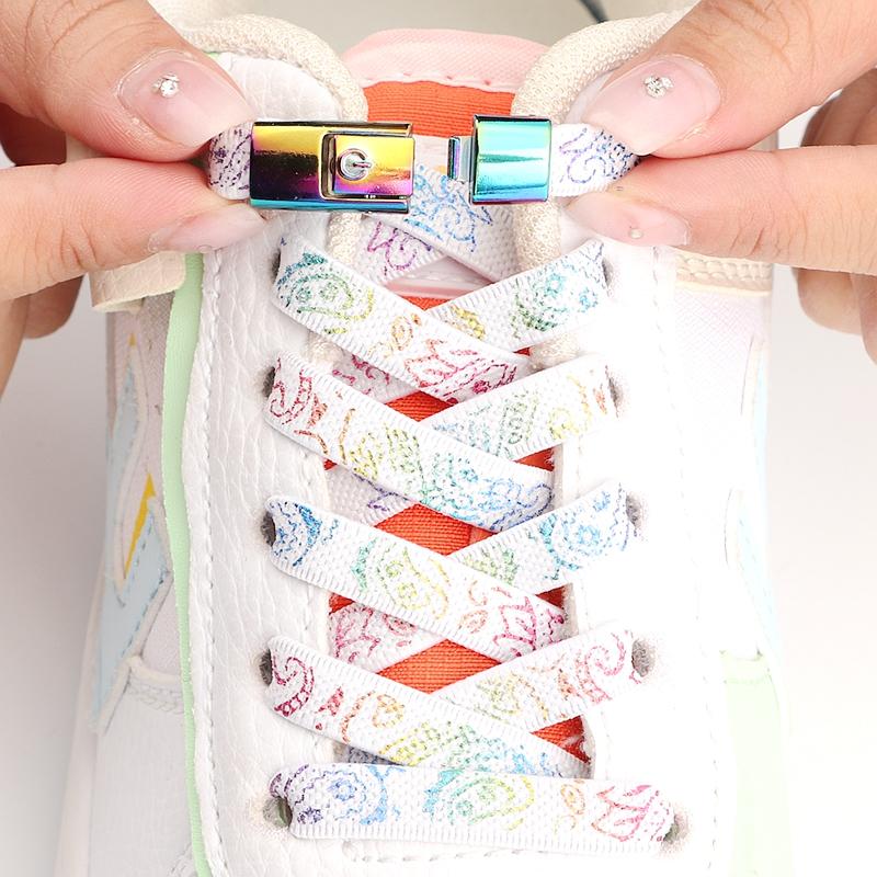 Patterned Flat Shoe Laces Without Ties Elastic Shoelaces for Sneakers Men and Women Lazy Shoelace Press The Metal Lock 1 Pair