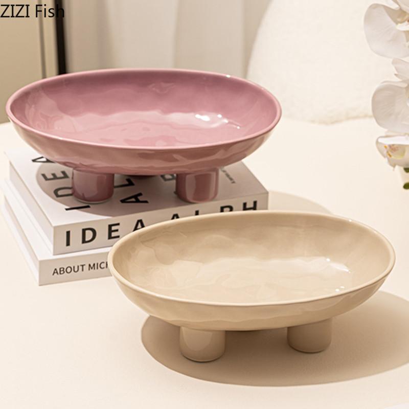 Ceramic Fruit Plate Wedding Party Snack Candy Tray Cake Dessert Plate Light Luxury Home Decoration Art High Foot Fruit Plate