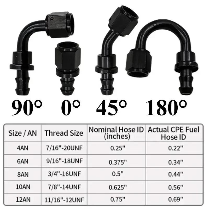6X 4AN 6AN 8AN 10AN 12AN Oil Fuel Cooler Push-On Hose Fittings 0 45 90 180 Degree Push Lock Rubber Tube End Adapter Aluminum
