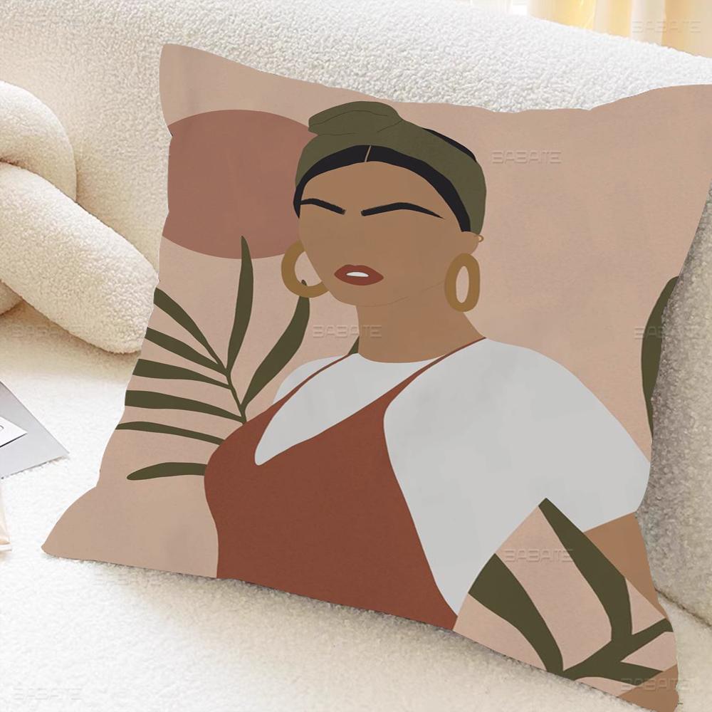 Art African Women Leaf Office Cushion Pillowcase Car Cushion Cover45X45CM Lumbar Pillowcase Sofa Pillowcover