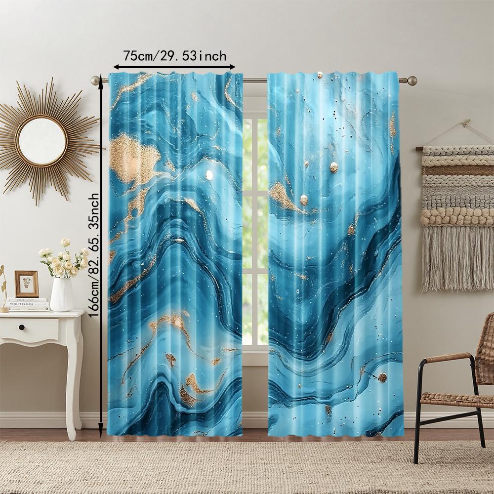 2 pcs   versatile polyester transparent curtains for home decoration Blue Teal for use in bedrooms and living rooms