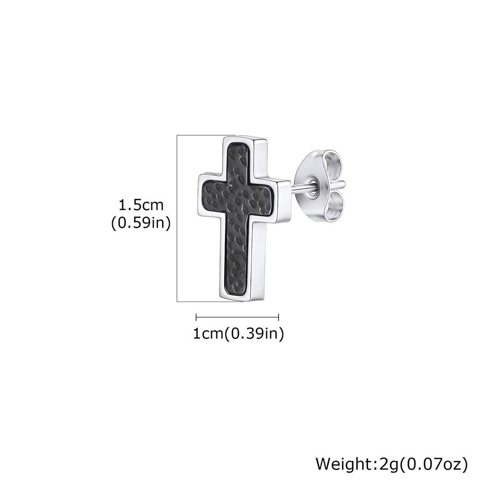 Vnox Men's Stainless Steel Cross Earrings, Hammered Texture Gold Black Color Waterproof Hypoallergenic Ear Jewelry Gifts for Men