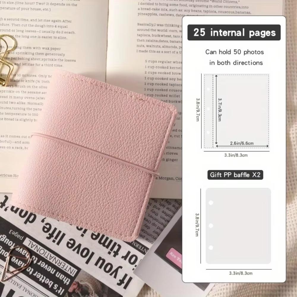 Faux Leather Mini Photo Album Transparent Pages with 3-Ring Pocket Photo Album Photo Display Card Collection 3-Inch Photo Book