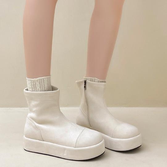 Retro Versatile Round Head Splicing Platform Short Boots Tide Autumn and Winter Korean Version Suede Women's Martin Boots Thin Boots Women's Shoes