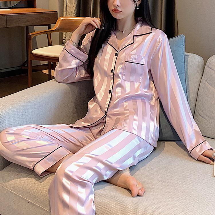 Lace Long Sleeve Black Cardigan Pajamas for Women – Sweet and Loose Spring/Autumn Homewear with Long Pants