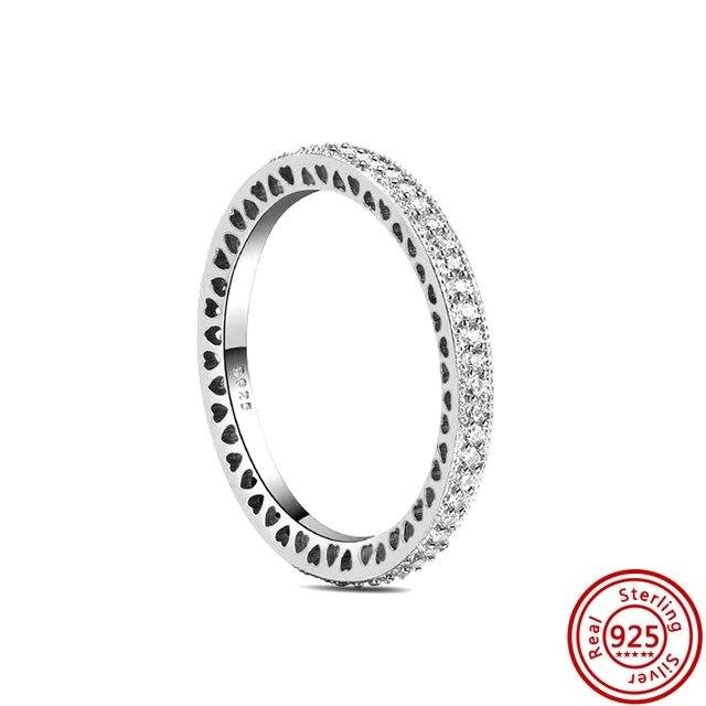 925 Sterling Silver Rings Feather Heart Pavé Sparkling CZ Round Lucky Rings for Women Charms Jewelry