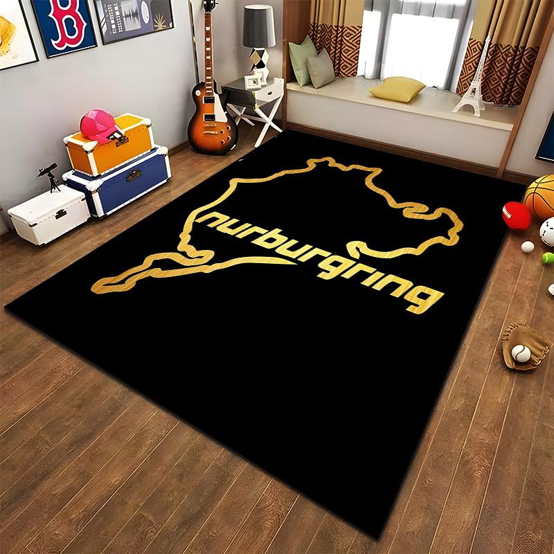 Nürburgring Silhouette Carpet with Colorful Text Design Suitable for use as an anti-slip game mat for living room and bedroom sofas