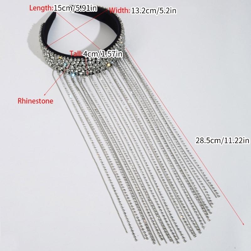 Sparkling Rhinestones Tassels Headband Crystal Headwear with Flowing Fringes Headwear for Parties and Performances