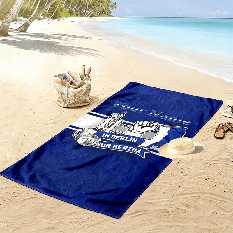 Hertha BSC Custom Name Print Beach Towel, Large Soft Quick Dry Towel for Beach Camping Swimming