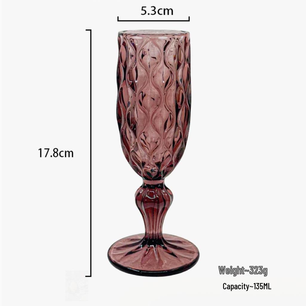 Vintage Embossed Colored Glass Goblet – Luxury Thickened Bubble Wine Glass