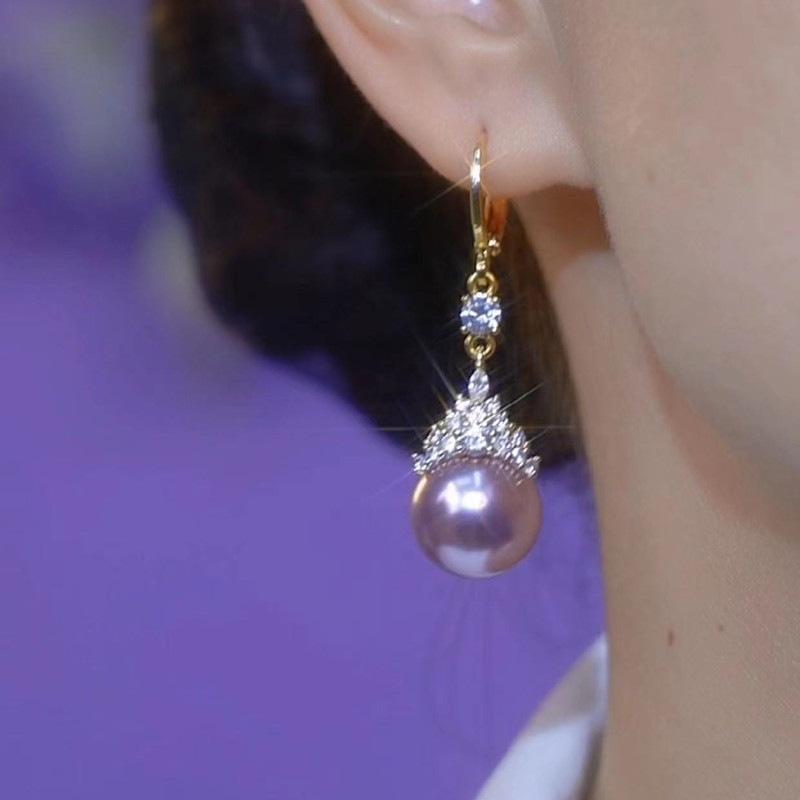 Luxury High-end Purple French Pearl Ear Buckles, Niche Design Earrings, Fashionable Temperament Earrings.