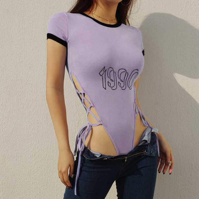 

Женский летний комбинезон с боковой повязкой, женский летний комбинезон с высокой талией, футболка, нижняя рубашка, сексуальная футболка для отдыха L фиолетовый