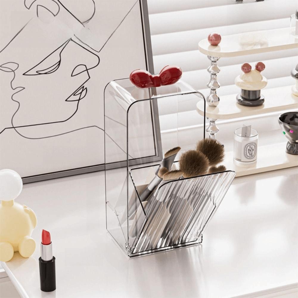 Clear Acrylic Cosmetic Tools Organizer Flip-Top Design Makeup Brush Storage Rack Lipstick Storage