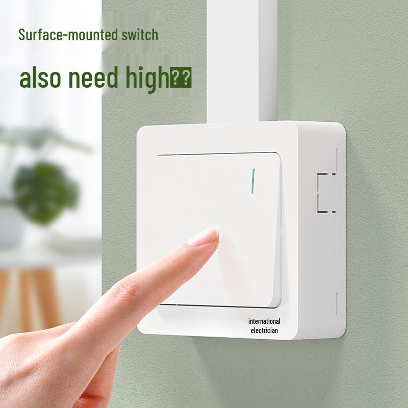 Ultra-Thin Surface-Mounted Single-Control Wall Switch & Socket Panel with Surface Box Outlet, One-Gang Push Button for Household Lighting.