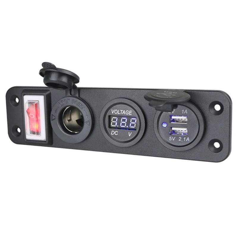 Car Usb Socket Panel With Dual Usb Charger Voltmeter And Power Outlet Waterproof For Vehicle Marine Rv Digital Devices