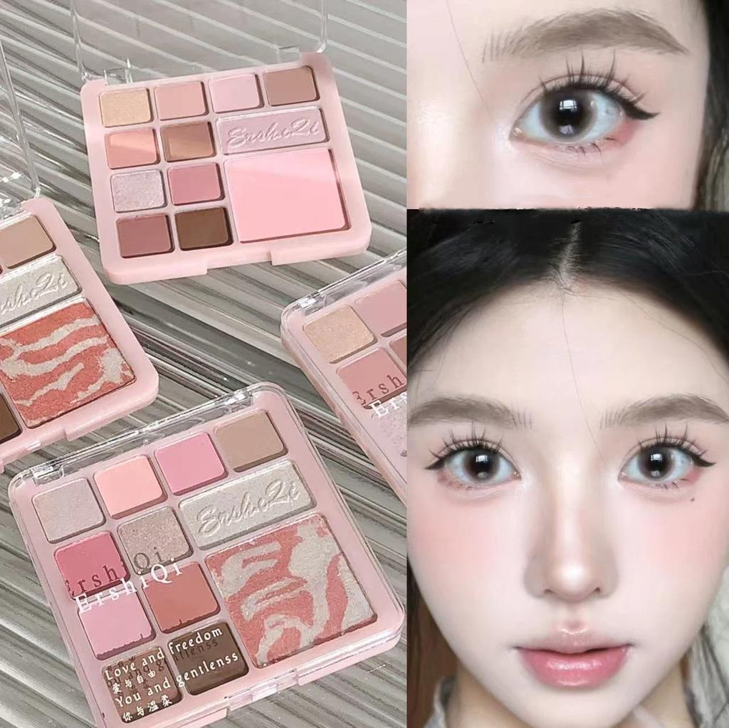 Palette d'ombres à paupières 12 couleurs Blush facial Highlighter Illuminateur Longue tenue Brillance Paillettes Mat Maquillage pour les yeux Cosmétique