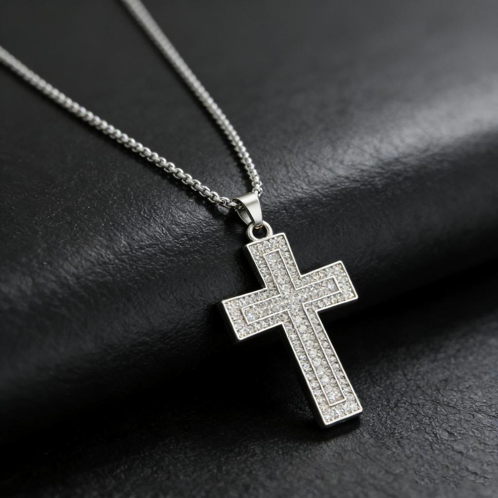 European-American Hip Hop Full Diamond Cross Pendant Necklace - Unisex Sweater Chain Accessory