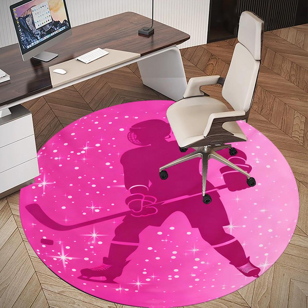 1PC Hockey Player Round Chair mat Area Rug - Non-Slip, Floor Mat for Office, Bedroom, and Indoor Decor -Gift D1127236