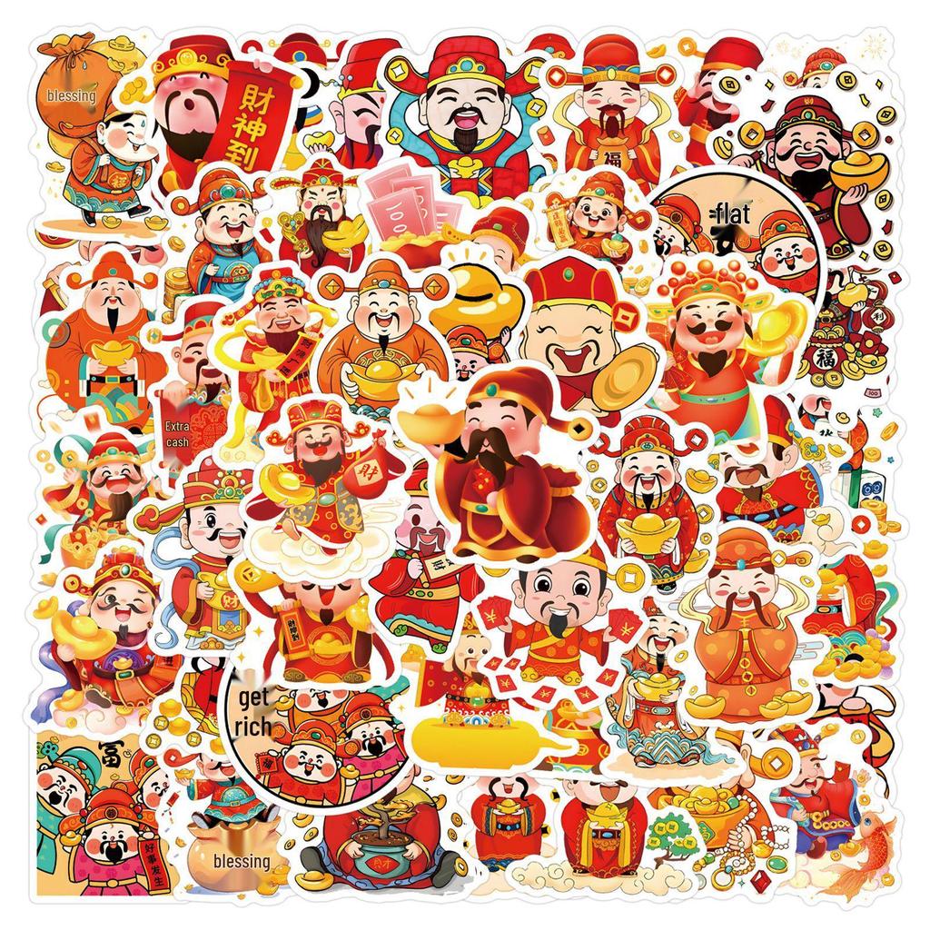 55 Cartoon God of Wealth Cai Shen Ye Stickers for Scrapbooking, DIY Décor, Laptops & Phones.
