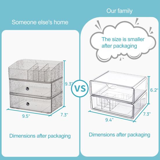 3 Tier Clear Acrylic Makeup Organizer with Drawer Large Cosmetic Storage Box Anti-fall Cosmetic Storage Rack Gifts for Makeup Lovers