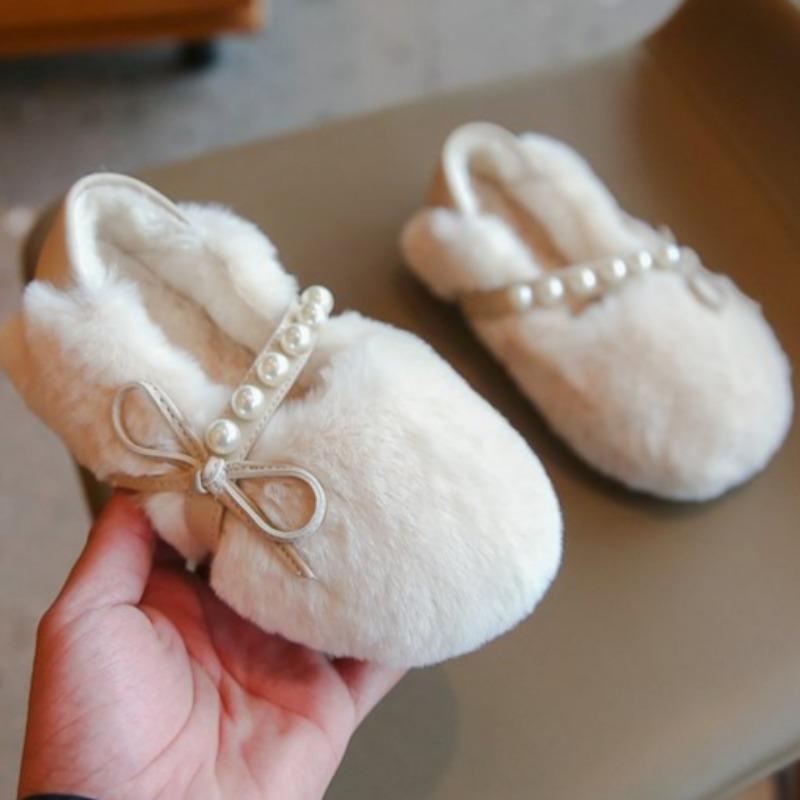 Girls' Plush Warm Fur Shoes Fashionable and Stylish Princess Shoes Korean Style All-match Moccasins