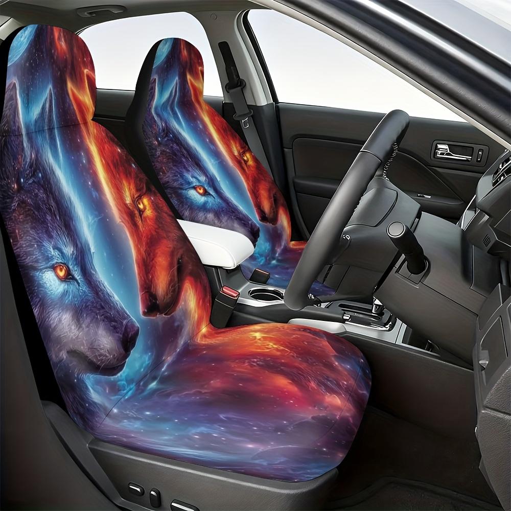 2pcs Wolf For Galaxy Car Seat Covers - Vibrant & Purple Wolf Print, Fit For Cars, SUVs, Sedans, Trucks - Durable Polyester, Mach