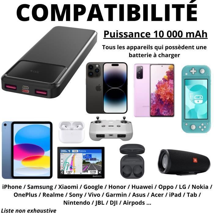 Batterie externe 10000mAh USB USB-C micro-USB Charge Rapide écran LED Phonillico®