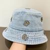 Retro Washed Distressed Embroidered Denim Hat for Women, Summer Large Brim, Face-Slimming Bucket Hat