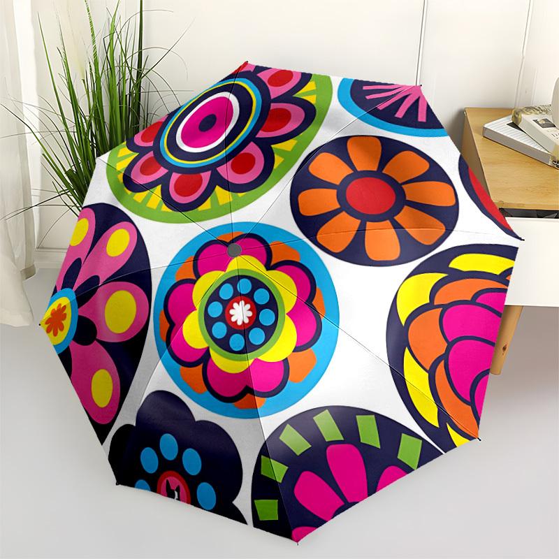 

1pc Flower Mandala Pattern Automatic Opening and Closing Folding Umbrella with 8 Iron Ribs - Portable, Foldable for Travel yy251124163