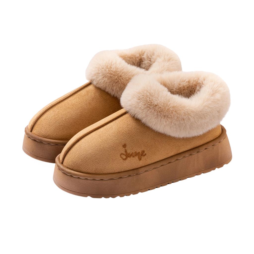 Medium top piled thickened cotton shoes, winter indoor shoe bags and home warm plush cotton slippers