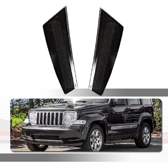 

For 2008 2009 2010 2011 2012 Jeep Liberty Front Bumper side Marker Lights White Led Smoked Lens 57010214AC, 57010213AC Smoked housing