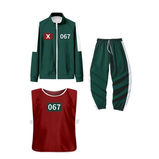 3 Pcs/Set Cosplay Costume Zip-up Sweatshirt Jacket Drawstring Pants with Vest Korean Game Tracksuit Set for Women Men Sports Running Gym