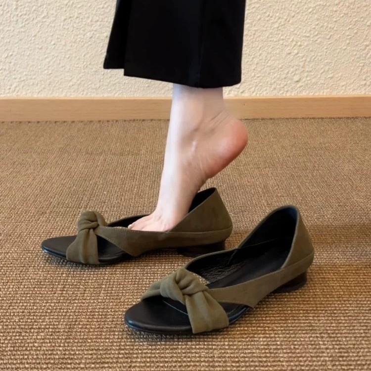 Sheepskin version~ Vintage niche suede kinked cross with open-toe bag heel sandals women's summer thick heel round head cool slippers