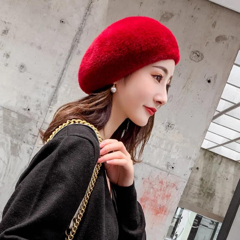 WTEMPO Women's Autumn Winter Cold-proof Windproof Solid Color Plush Hats Women's Verstaile Casual Retro Elegant Warm Hats