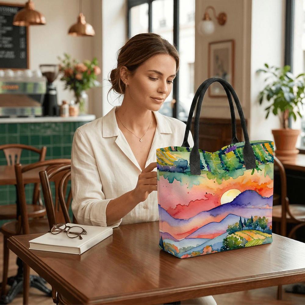Watercolor Landscape Tote Bag Fashion Large Capacity Casual Shoulder Bag for Daily Use