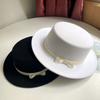 British Style Retro Woolen Top Hat Women's Autumn and Winter Fashion Versatile Bow Flat Top European and American Black Jazz Hat Men