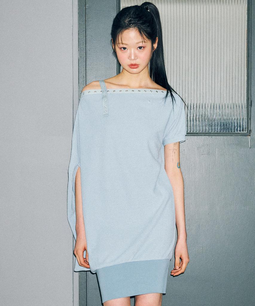 Nilring D07.00 Unbalanced Boat Neck Short-Sleeved Dress _ Mint