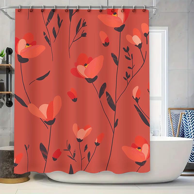 

Цветочная душевая занавеска Красный цветок Декор для ванной комнаты Аксессуары для ванной Водонепроницаемая ткань Extra Long Размер 180x245 см ( 90x180cm