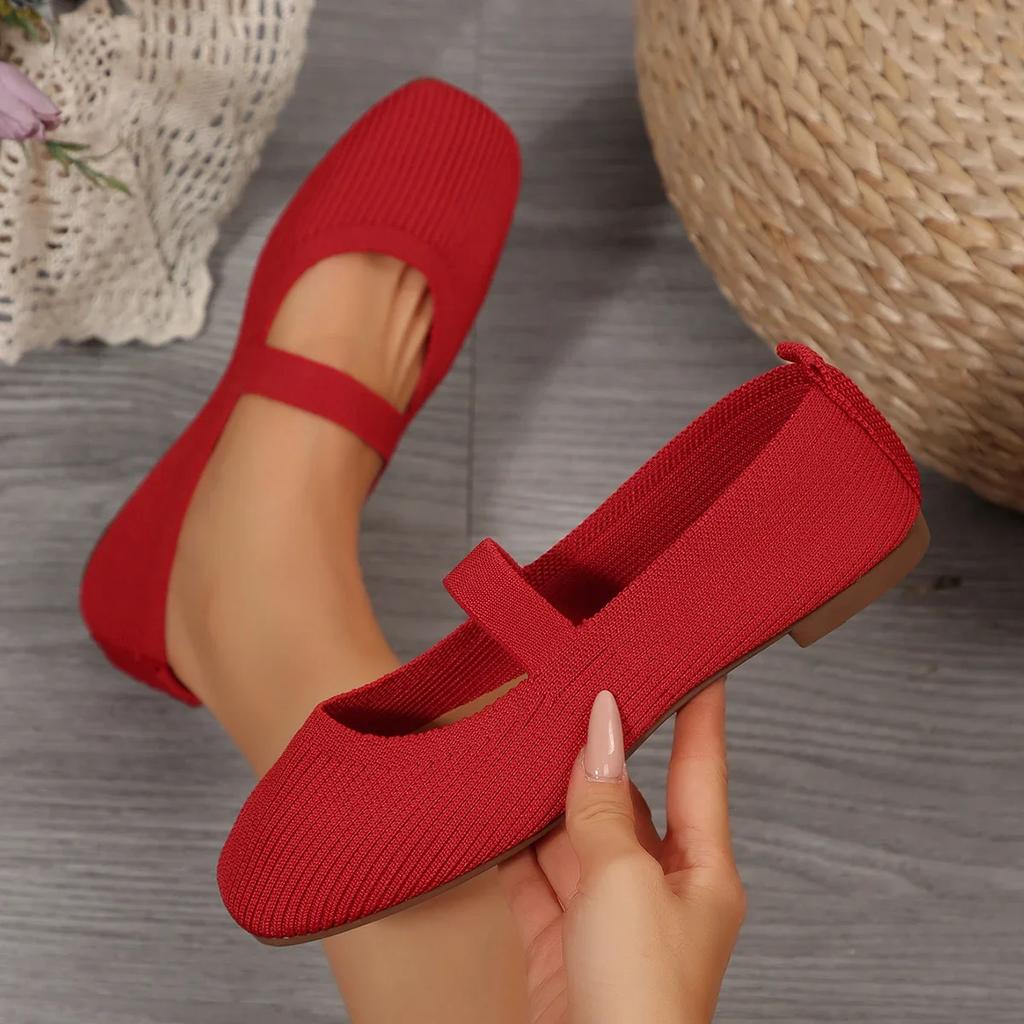 Women Casual Knitted Ballet Flats Shoes Comfortable Anti-slip Strap Lightweight Daily Walking Sneakers