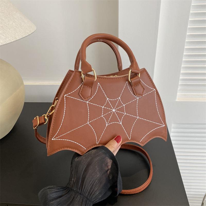 

New bat spider web retro versatile handbag trendy cool babes soft leather fashion irregular shoulder oblique span bag