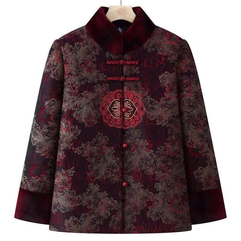 Winter Velvet Thickened Cotton-padded Clothes, Warm Cotton-padded Clothes, Old Ladies Wear Stand-up Collar Cotton-padded Jackets In Autumn and Winter