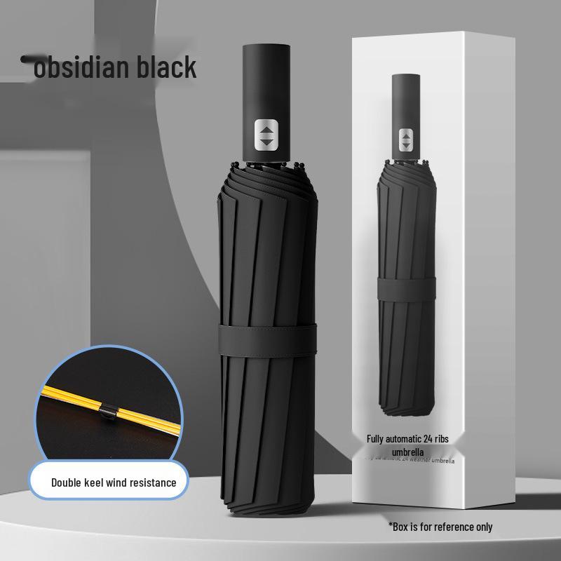 24-ribbers automatisk stormbestandig sammenleggbar paraply for sol og regn