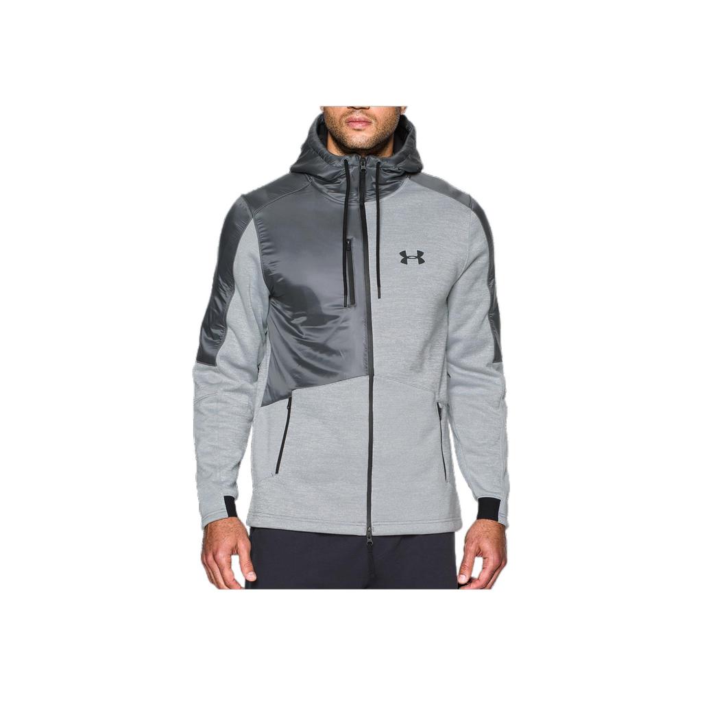 Under Armour Pursuit Swacket Solid Color Logo Zip-Up Hooded Jacket Men Jackets Gray 1289472-025