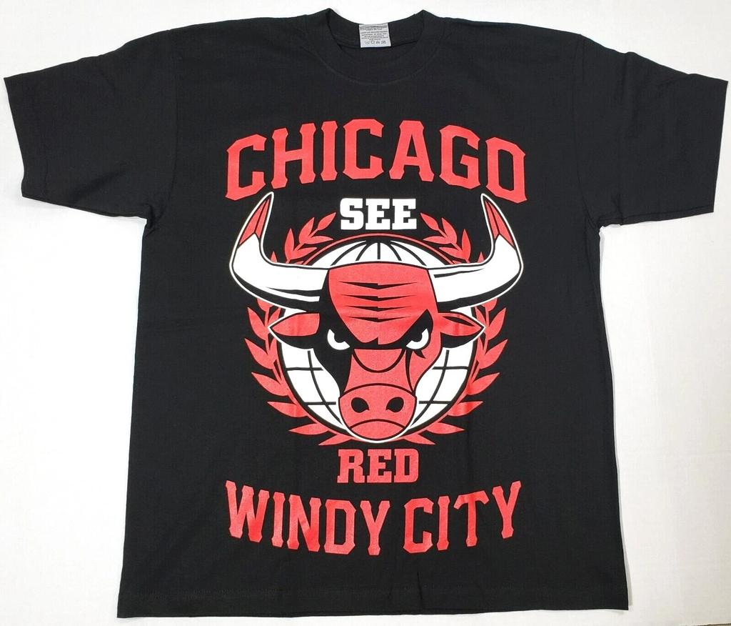 Chicago City T-Shirt Chi Town Windy City Bulls Tee Herren Schwarz Neu