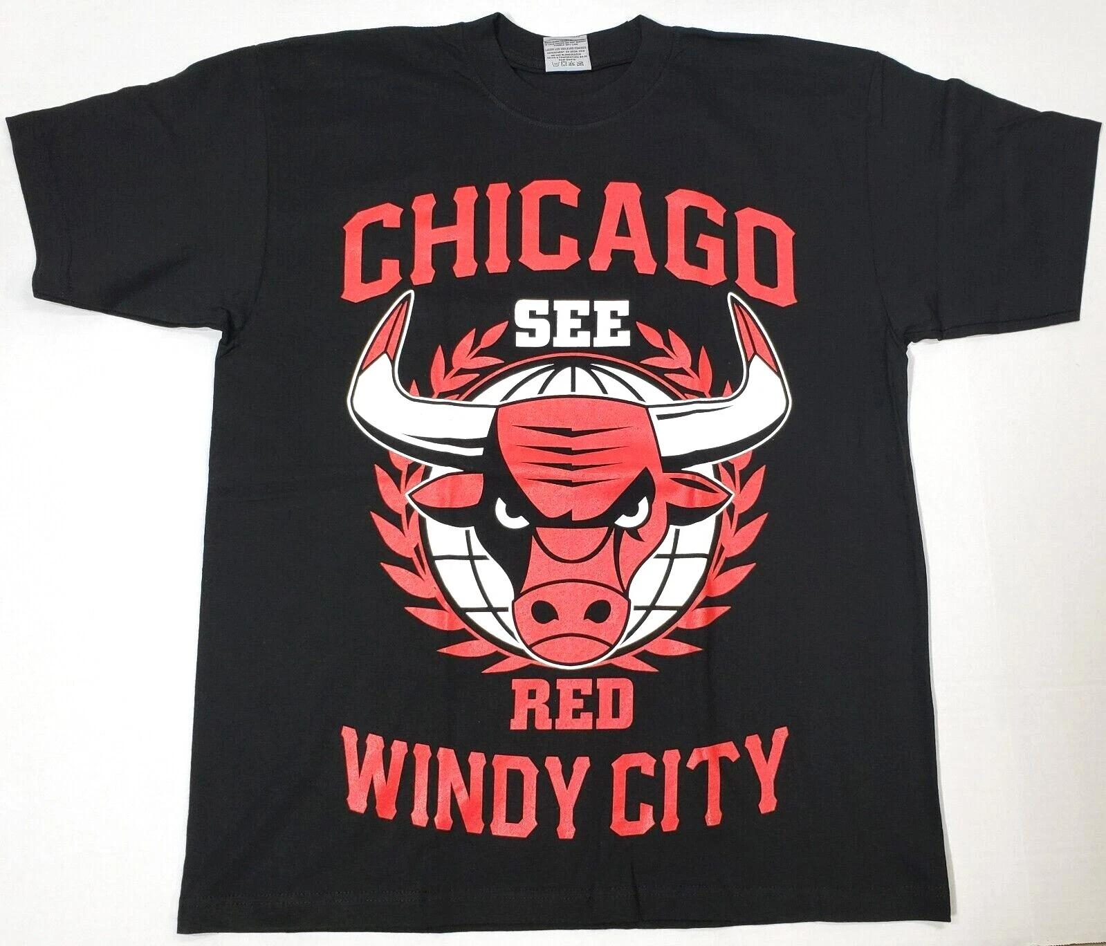 Футболка Чикаго Город Чи-Таун Ветреный Город Bulls Футболка Мужская Черная Новая L