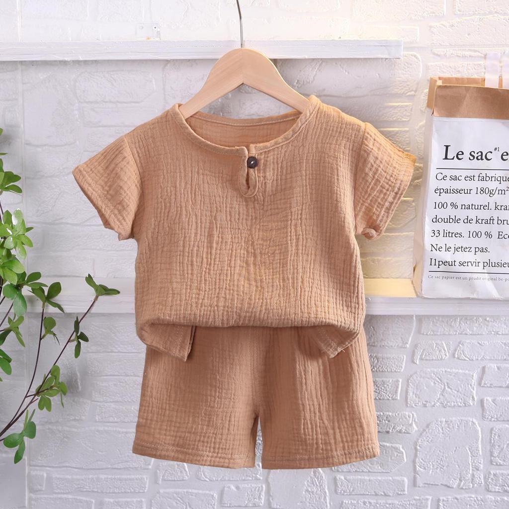 Boys' Cotton Linen Short Sleeve Set, Ages 0-5 - Summer Korean Style Casual Wear, Breathable for Southeast Asia