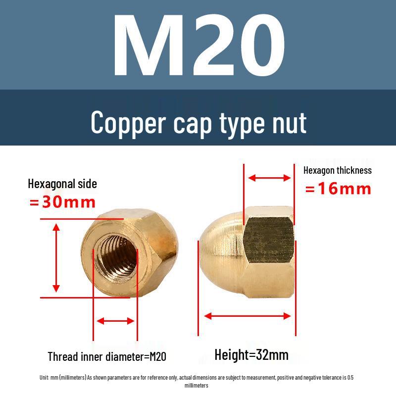 Yigu Brass Hexagonal Cap Nuts and Screws - M3, M4, M5 Decorative Ball Head